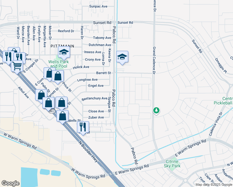 map of restaurants, bars, coffee shops, grocery stores, and more near 505 Preston Crest Street in Henderson