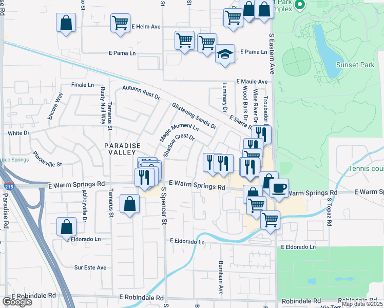 map of restaurants, bars, coffee shops, grocery stores, and more near 7166 Nordic Lights Drive in Las Vegas