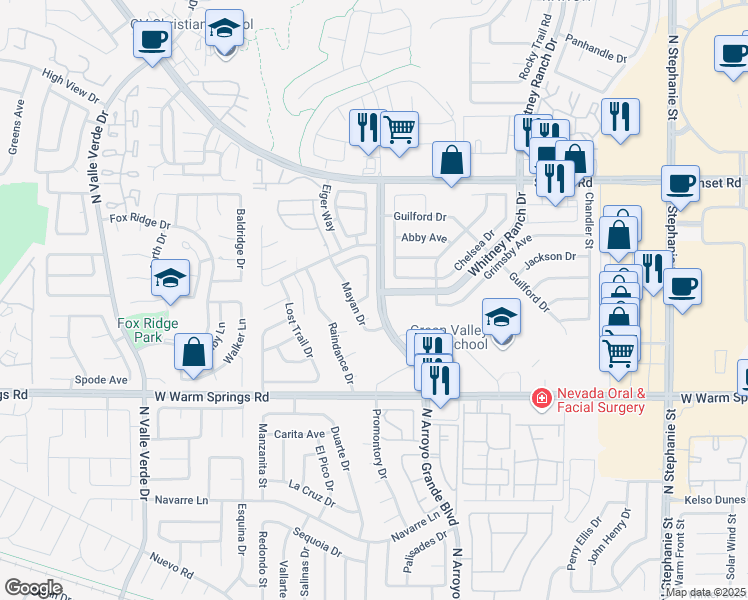 map of restaurants, bars, coffee shops, grocery stores, and more near 1706 Toltec Circle in Henderson