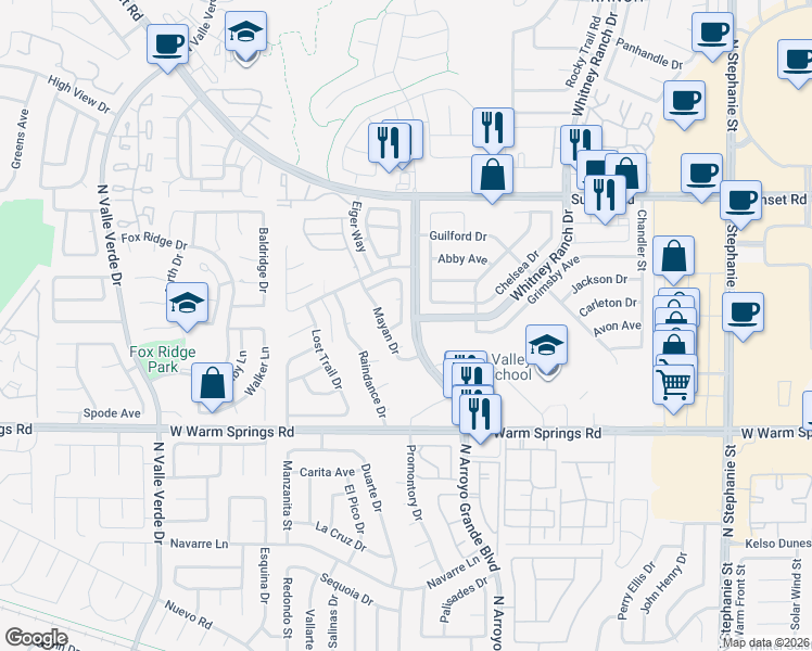 map of restaurants, bars, coffee shops, grocery stores, and more near 1706 Toltec Circle in Henderson