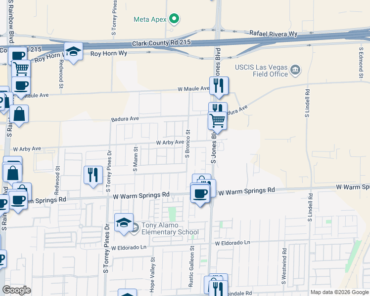 map of restaurants, bars, coffee shops, grocery stores, and more near 6255 West Arby Avenue in Las Vegas