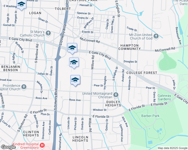 map of restaurants, bars, coffee shops, grocery stores, and more near in Greensboro