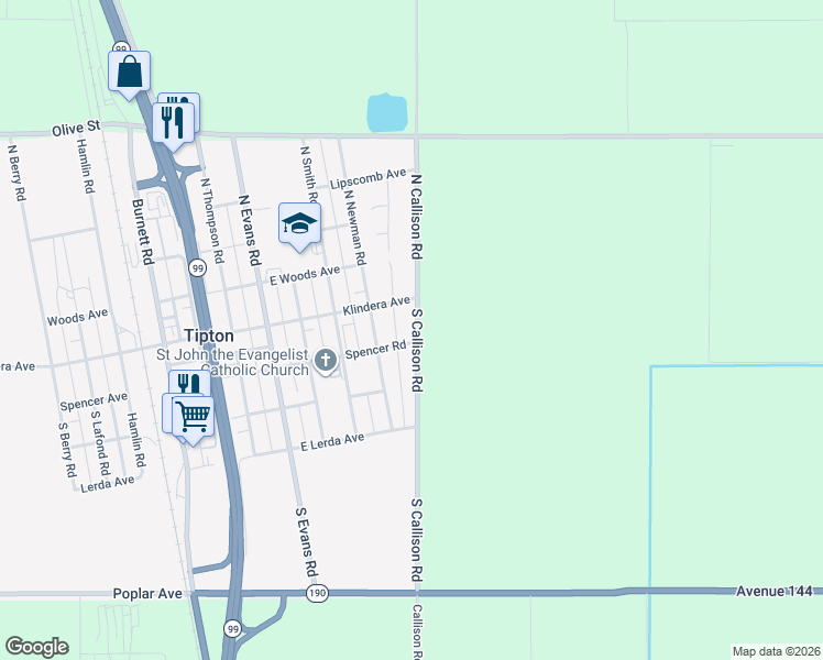 map of restaurants, bars, coffee shops, grocery stores, and more near 101-199 S Callison Rd in Tipton
