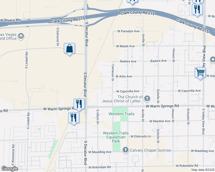 map of restaurants, bars, coffee shops, grocery stores, and more near 7145 Cameron Street in Las Vegas