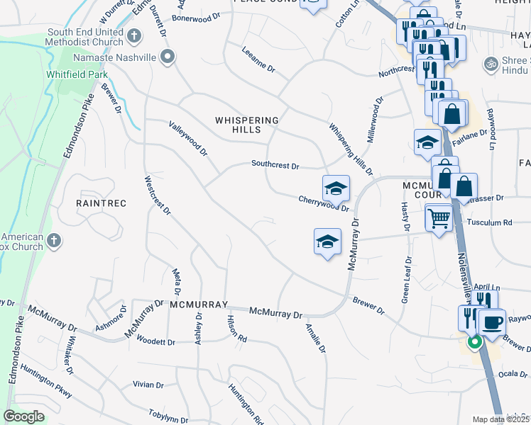 map of restaurants, bars, coffee shops, grocery stores, and more near 5009 Brewer Court in Nashville