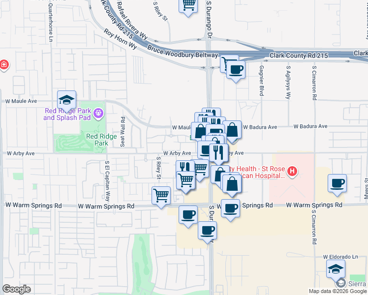 map of restaurants, bars, coffee shops, grocery stores, and more near 8777 West Maule Avenue in Las Vegas