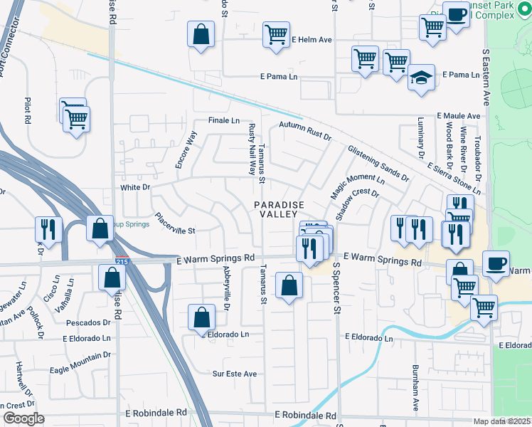 map of restaurants, bars, coffee shops, grocery stores, and more near 1506 Champagne Circle in Las Vegas