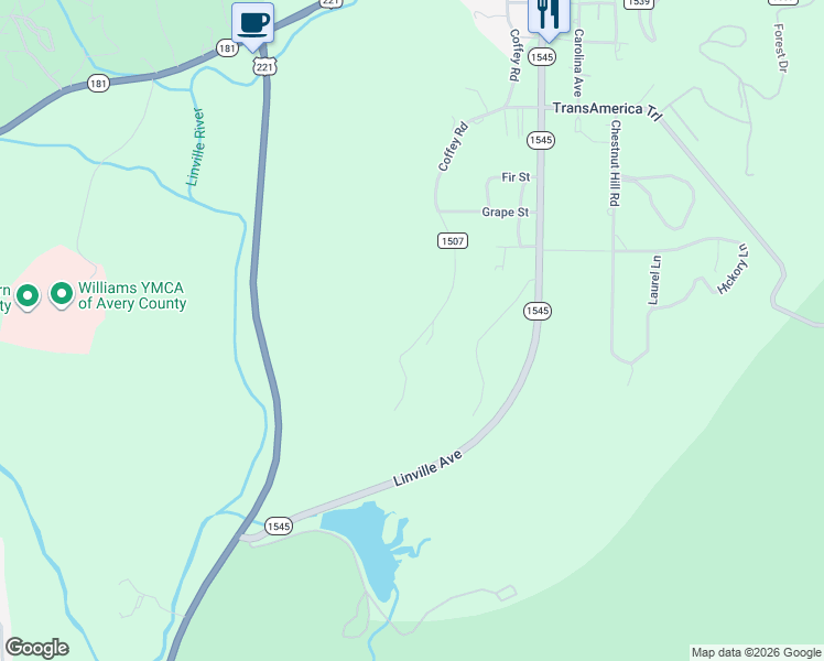 map of restaurants, bars, coffee shops, grocery stores, and more near 952 Coffey Road in Linville
