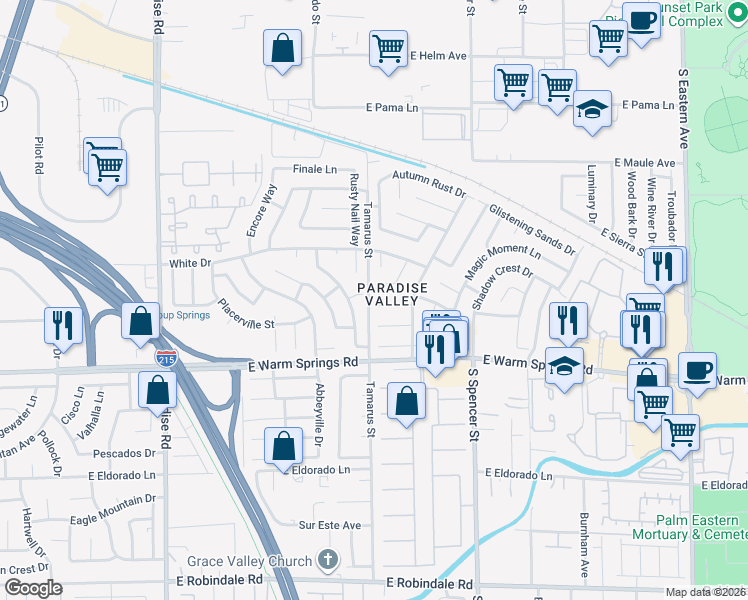 map of restaurants, bars, coffee shops, grocery stores, and more near 1506 Champagne Circle in Las Vegas