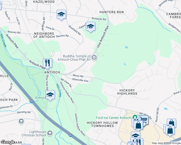 map of restaurants, bars, coffee shops, grocery stores, and more near 125 Antioch Woods Way in Nashville