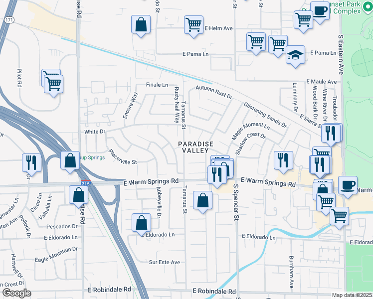 map of restaurants, bars, coffee shops, grocery stores, and more near 1460 Lawman Court in Las Vegas