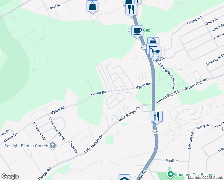 map of restaurants, bars, coffee shops, grocery stores, and more near 3406 Bowling Lane in Knoxville