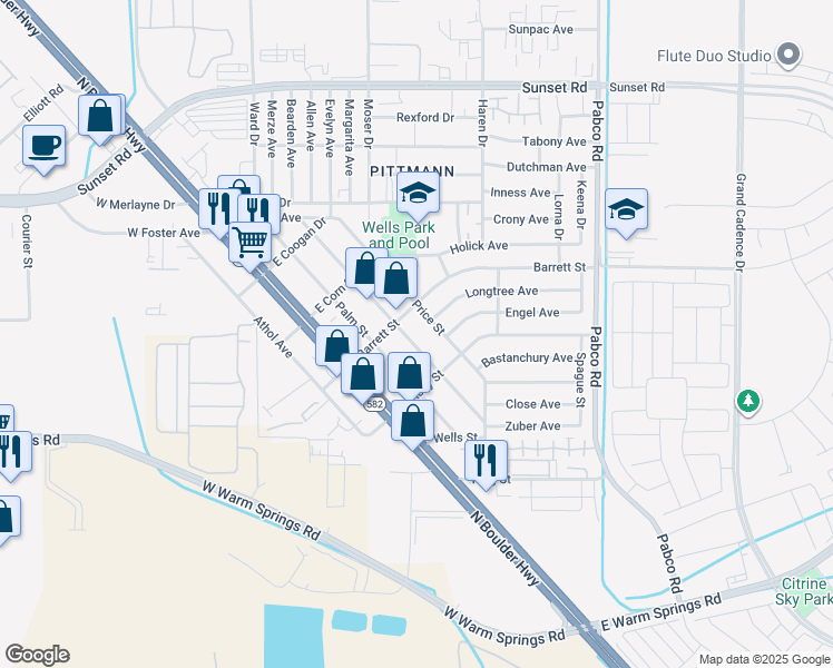 map of restaurants, bars, coffee shops, grocery stores, and more near 1436 Chestnut Street in Henderson
