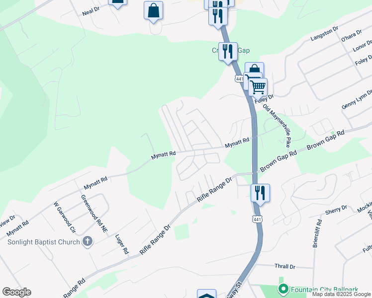 map of restaurants, bars, coffee shops, grocery stores, and more near 3406 Bowling Lane in Knoxville