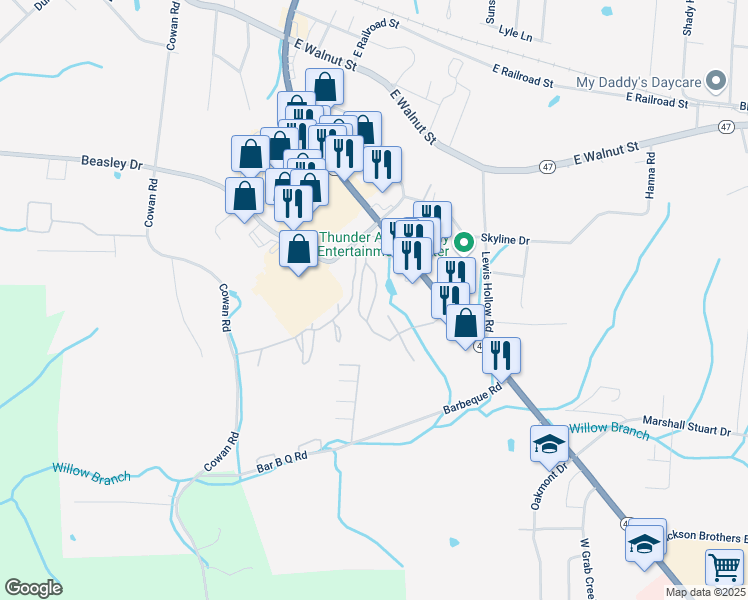 map of restaurants, bars, coffee shops, grocery stores, and more near 100 Archway Circle in Dickson