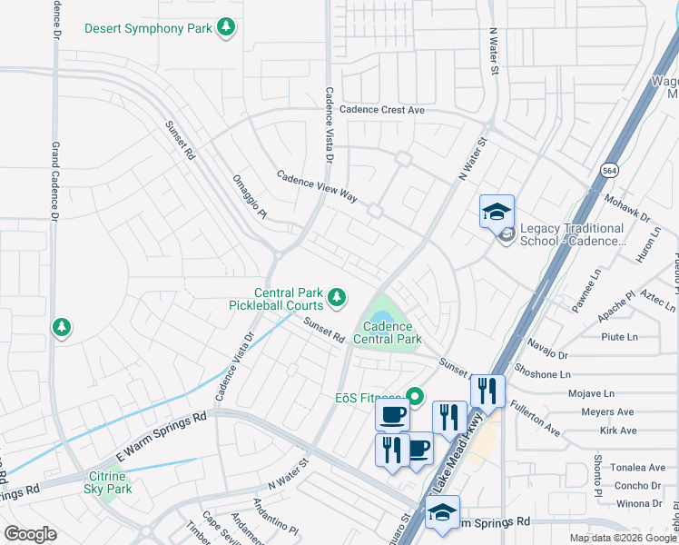 map of restaurants, bars, coffee shops, grocery stores, and more near 897 East Sunset Road in Henderson