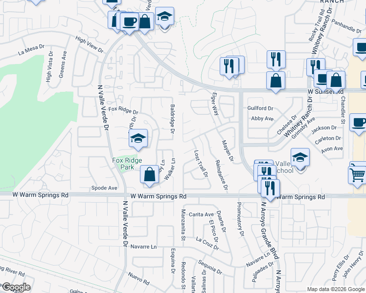 map of restaurants, bars, coffee shops, grocery stores, and more near 1738 Bluffs Drive in Henderson