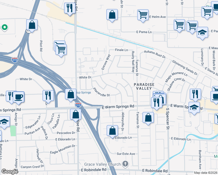 map of restaurants, bars, coffee shops, grocery stores, and more near 7109 Abbeyville Drive in Las Vegas