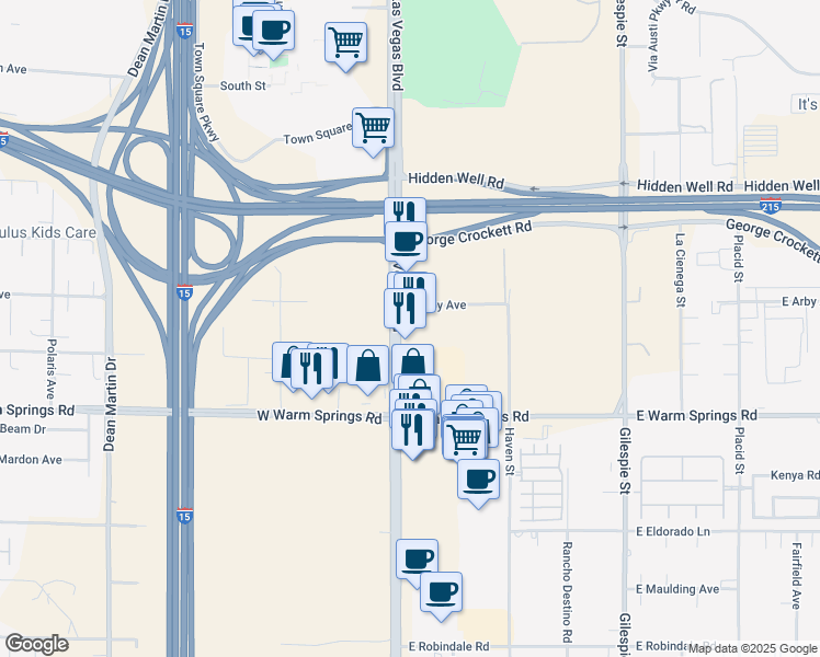 map of restaurants, bars, coffee shops, grocery stores, and more near 7200 South Las Vegas Boulevard in Las Vegas