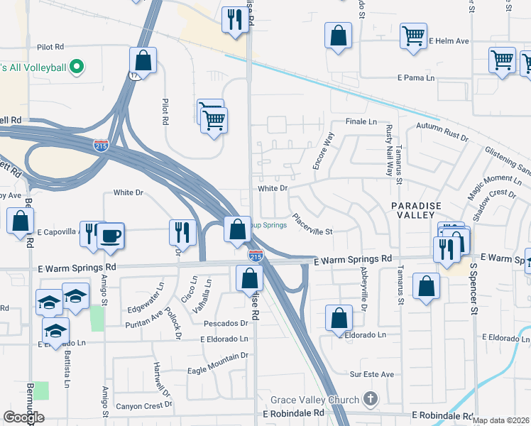map of restaurants, bars, coffee shops, grocery stores, and more near 7095 Ovation Way in Las Vegas