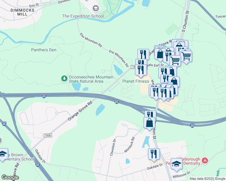 map of restaurants, bars, coffee shops, grocery stores, and more near 1868 Birmingham Drive in Hillsborough