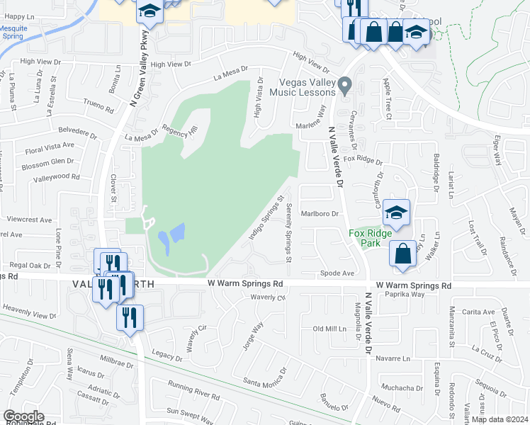 map of restaurants, bars, coffee shops, grocery stores, and more near 461 Indigo Springs Street in Henderson