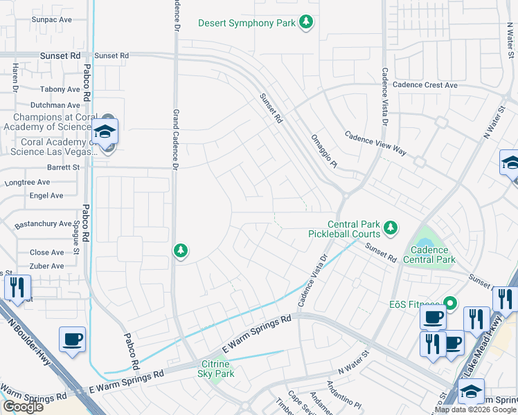 map of restaurants, bars, coffee shops, grocery stores, and more near 84 Ella Ashman Avenue in Henderson