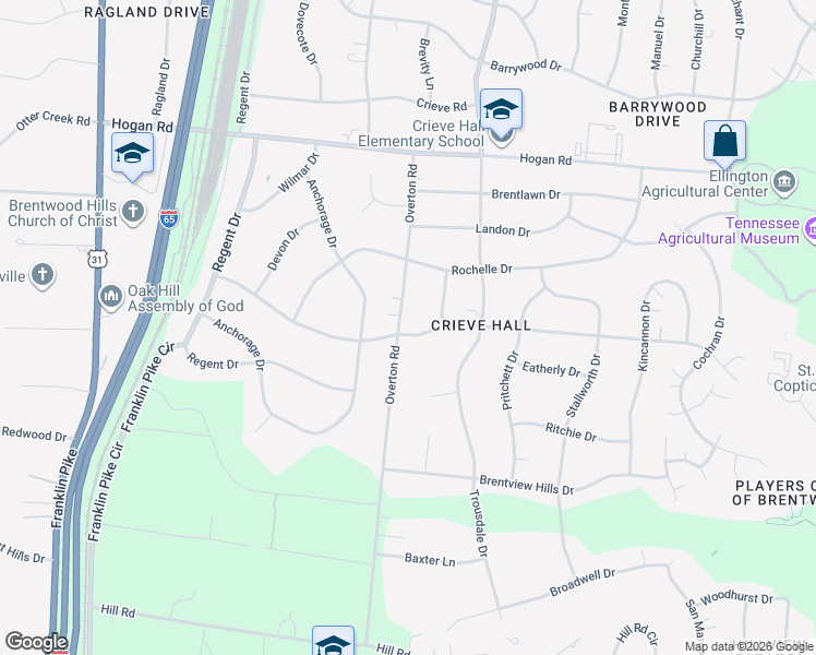 map of restaurants, bars, coffee shops, grocery stores, and more near 524 Oakley Drive in Nashville