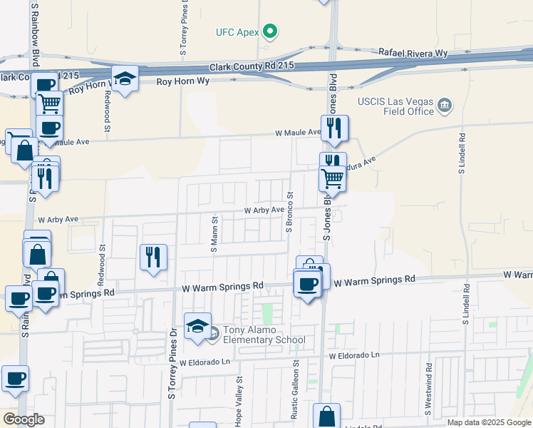 map of restaurants, bars, coffee shops, grocery stores, and more near 6255 West Arby Avenue in Las Vegas