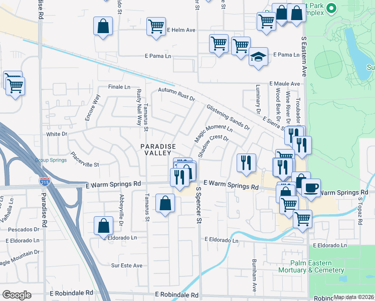 map of restaurants, bars, coffee shops, grocery stores, and more near 1751 Ember Glow Circle in Las Vegas