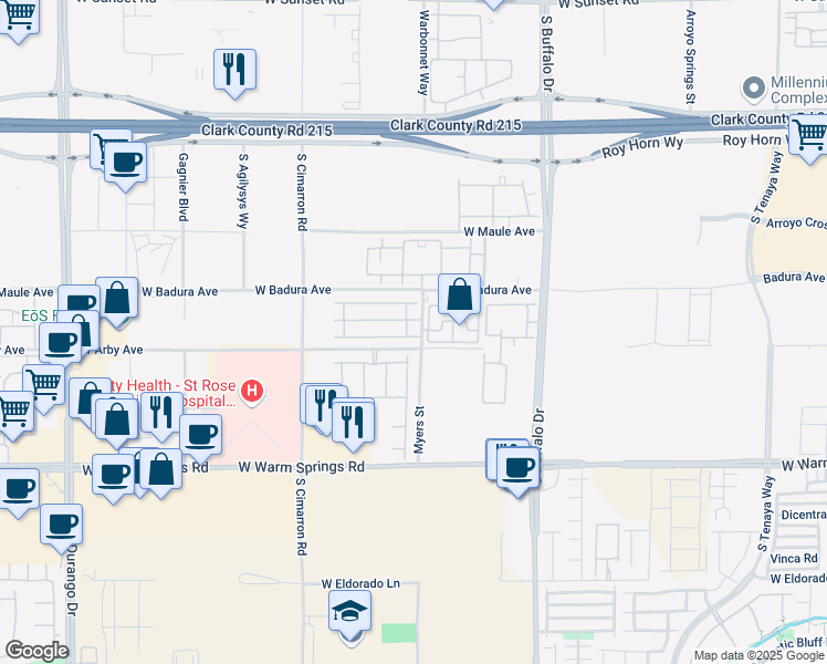 map of restaurants, bars, coffee shops, grocery stores, and more near 7062 Rose Hill Street in Las Vegas