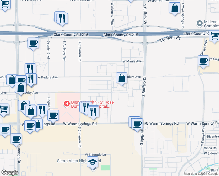 map of restaurants, bars, coffee shops, grocery stores, and more near 8016 Haywood Estate Avenue in Las Vegas