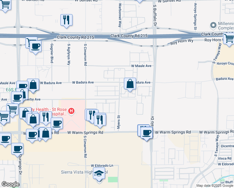 map of restaurants, bars, coffee shops, grocery stores, and more near 8016 Haywood Estate Avenue in Las Vegas