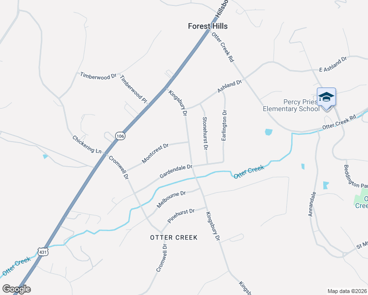 map of restaurants, bars, coffee shops, grocery stores, and more near 2002 Kingsbury Drive in Forest Hills