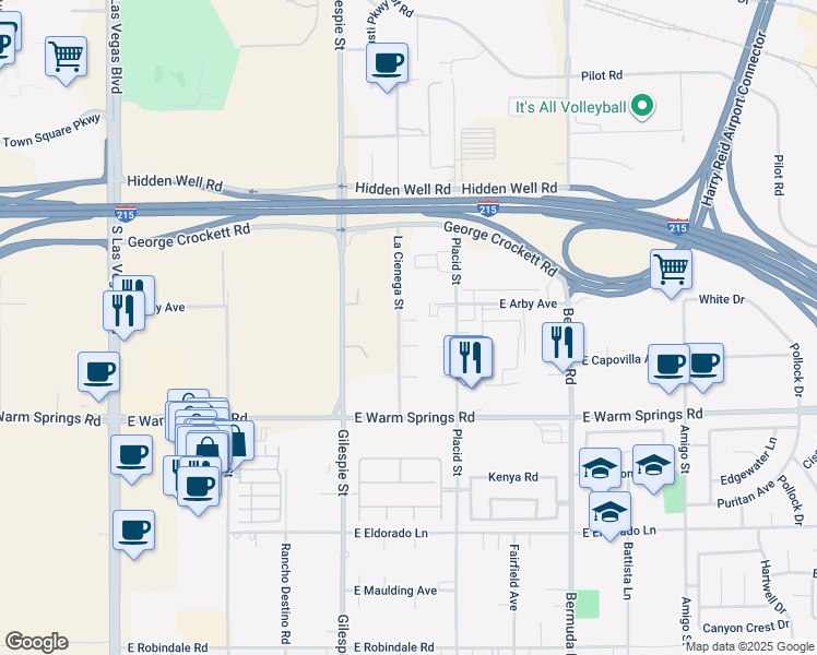 map of restaurants, bars, coffee shops, grocery stores, and more near 7140 La Cienega Street in Las Vegas