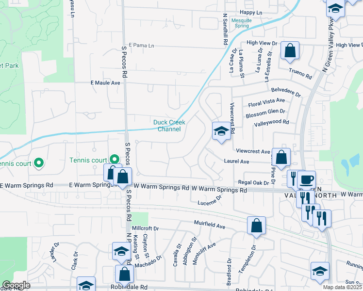 map of restaurants, bars, coffee shops, grocery stores, and more near 112 Quail Run Road in Henderson