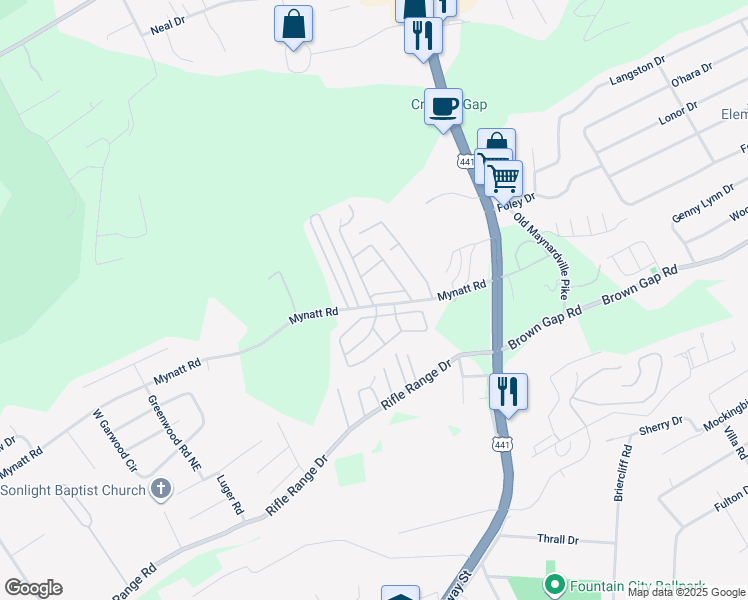 map of restaurants, bars, coffee shops, grocery stores, and more near 3406 Bowling Lane in Knoxville