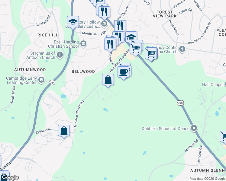 map of restaurants, bars, coffee shops, grocery stores, and more near 3035 Hamilton Church Road in Nashville