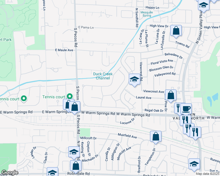 map of restaurants, bars, coffee shops, grocery stores, and more near 112 Quail Run Road in Henderson