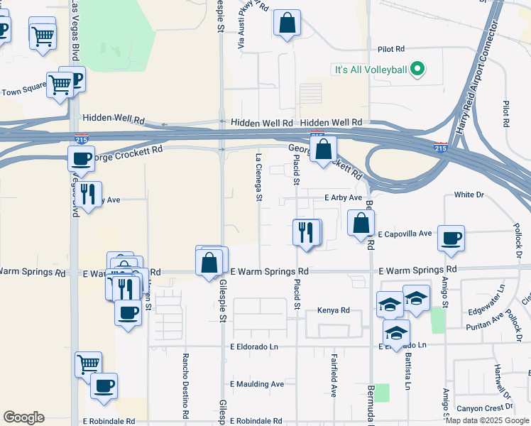 map of restaurants, bars, coffee shops, grocery stores, and more near 7140 La Cienega Street in Las Vegas