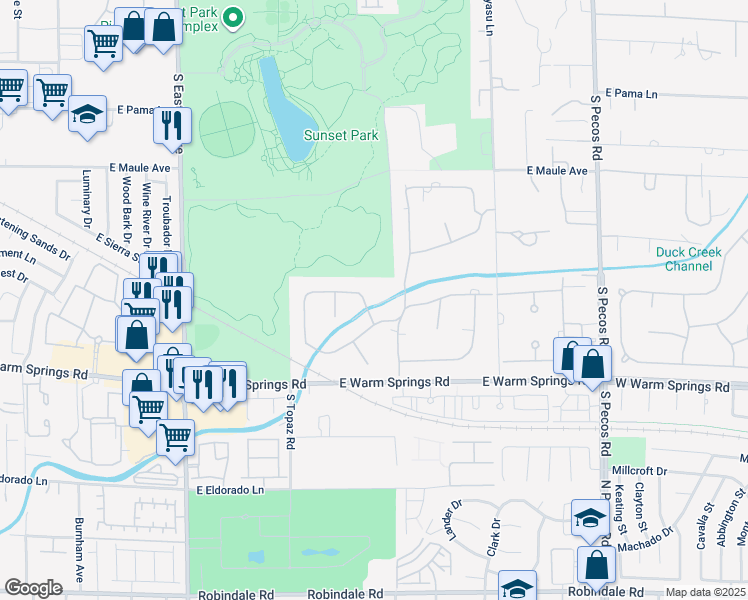 map of restaurants, bars, coffee shops, grocery stores, and more near 2916 La Casita Avenue in Las Vegas