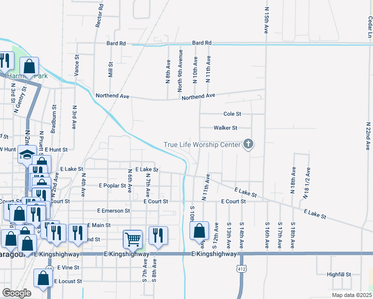 map of restaurants, bars, coffee shops, grocery stores, and more near 905 Grayson Street in Paragould