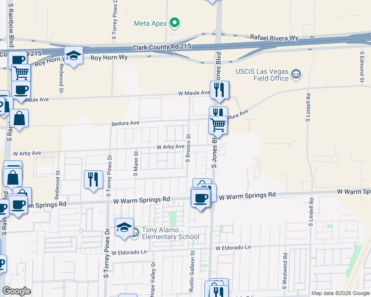 map of restaurants, bars, coffee shops, grocery stores, and more near 6255 West Arby Avenue in Las Vegas