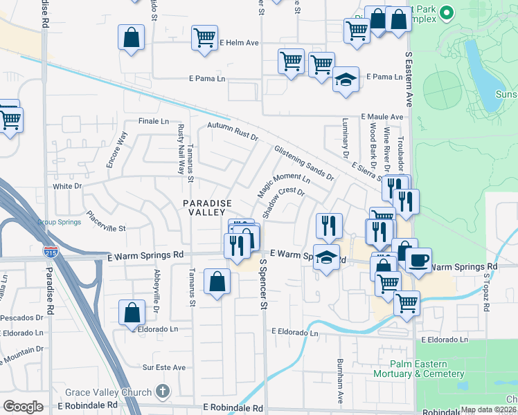 map of restaurants, bars, coffee shops, grocery stores, and more near 7188 Magic Moment Lane in Las Vegas