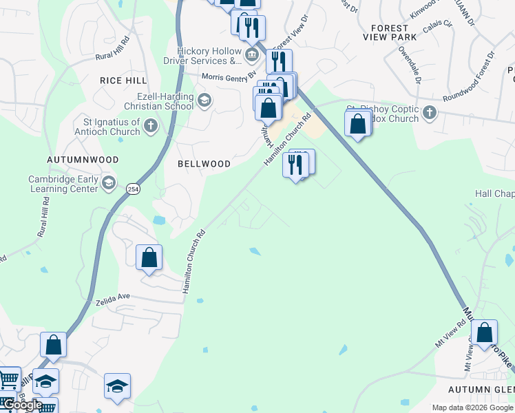 map of restaurants, bars, coffee shops, grocery stores, and more near 3001 Hamilton Church Road in Nashville
