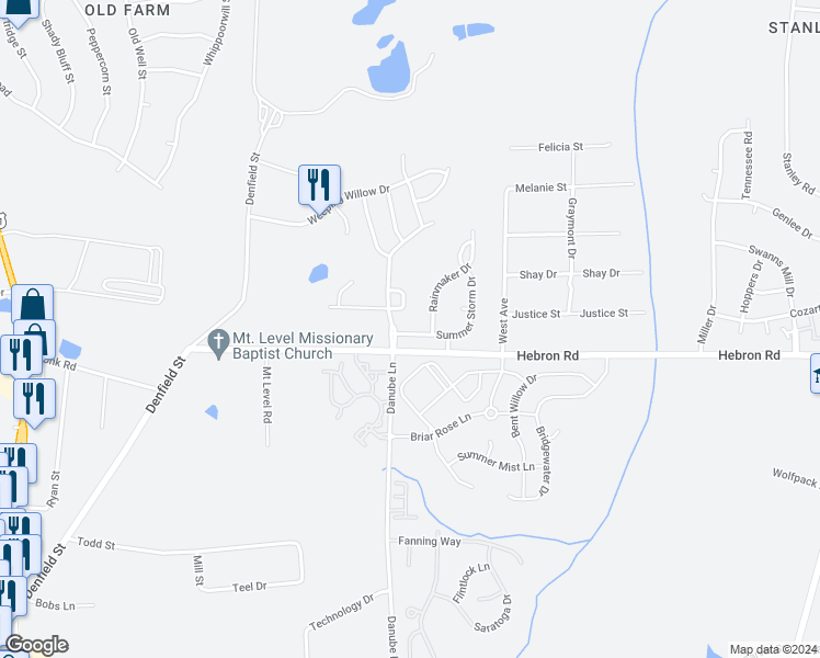 map of restaurants, bars, coffee shops, grocery stores, and more near 511 Summer Storm Drive in Durham
