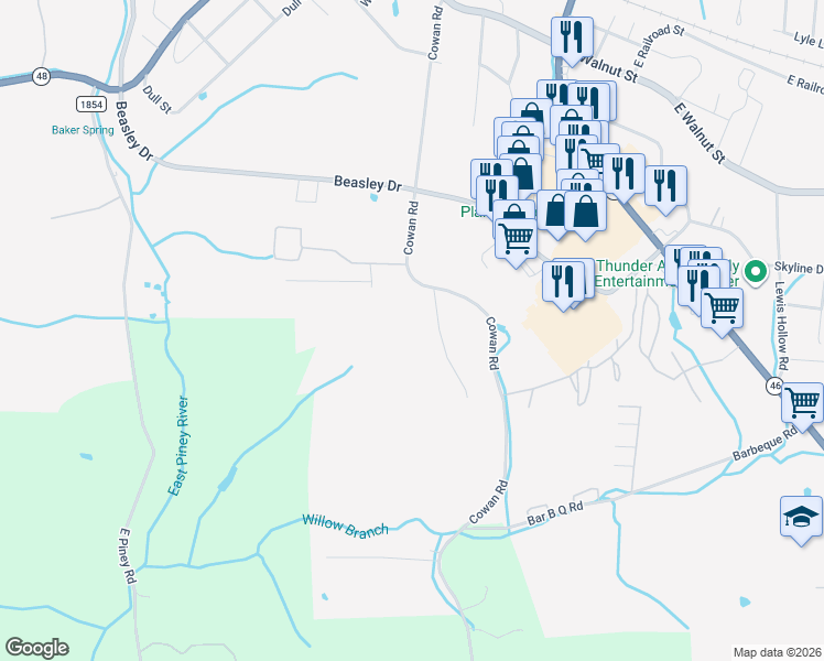 map of restaurants, bars, coffee shops, grocery stores, and more near 122 Saw Mill Road in Dickson