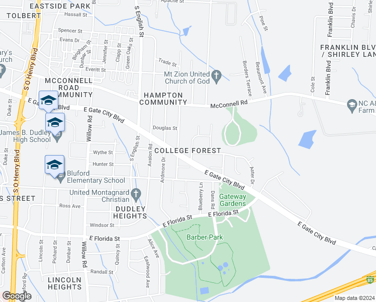map of restaurants, bars, coffee shops, grocery stores, and more near 924 Llano Place in Greensboro