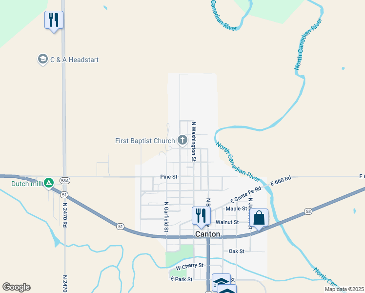 map of restaurants, bars, coffee shops, grocery stores, and more near 301 Poplar Street in Canton