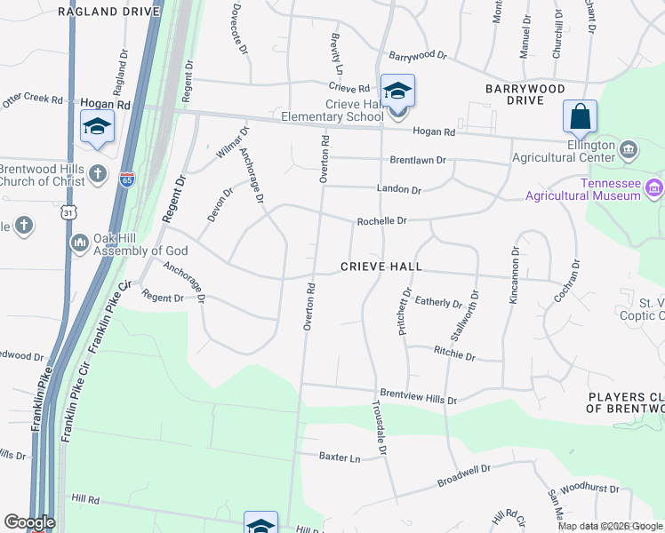 map of restaurants, bars, coffee shops, grocery stores, and more near 524 Oakley Drive in Nashville